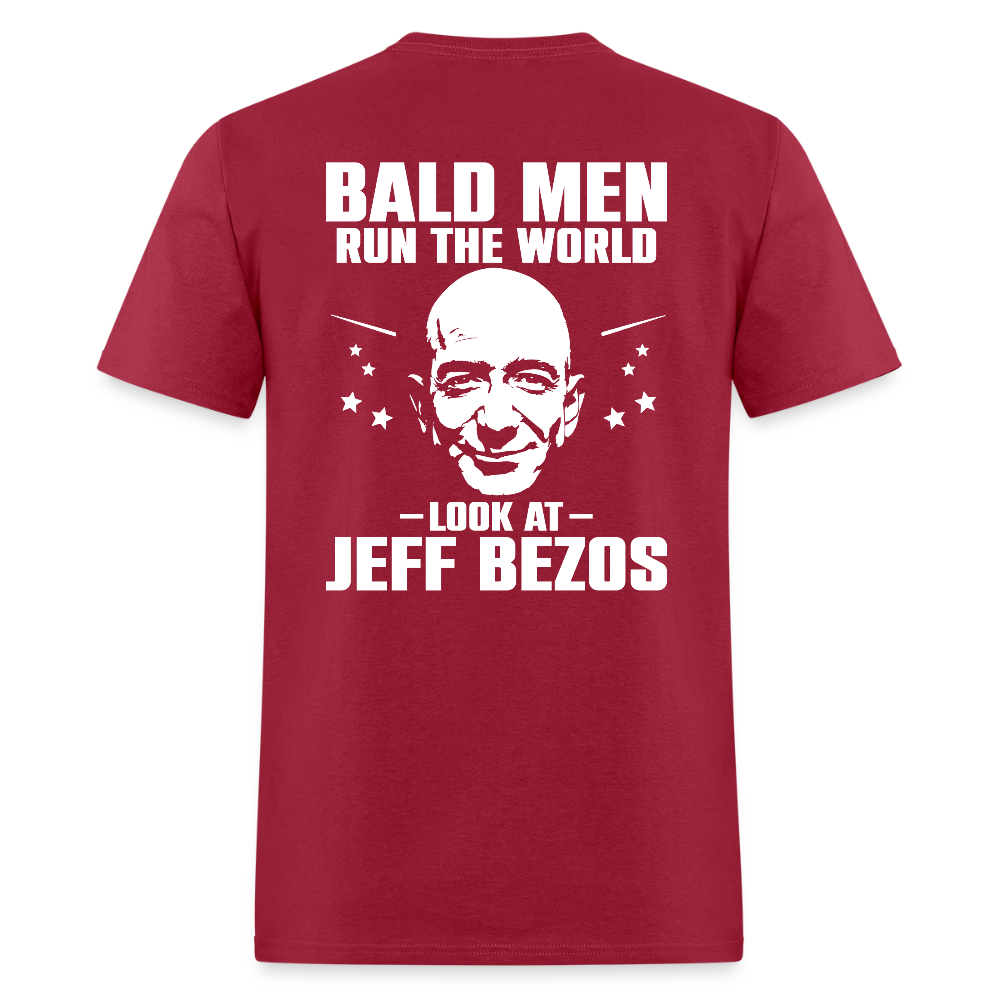 Bald Men Run The World Back Print T Shirt - dark red